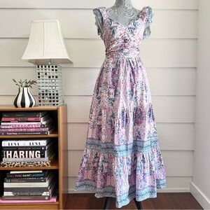 Caroline Constas Floral Ruched Maxi Dress Diamond Floral Print size M